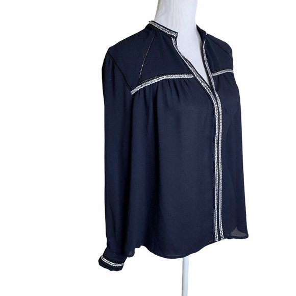 GREYLIN Split Neck Long Sleeve Crochet Trim Blouse - Picture 4 of 11